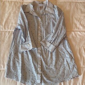 Chico's Blue and White Striped Shirt with Navy Dot Detail